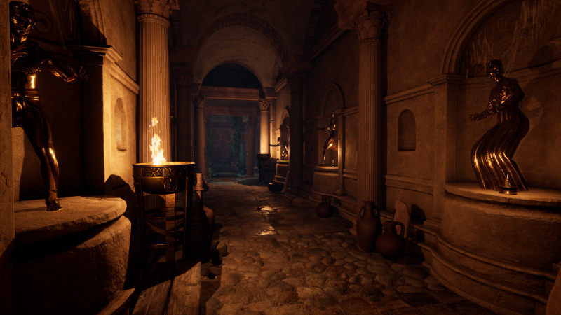 After the prototype was complete, Pearce worked with John Eyre, an environment artist who’s worked on Hand of Fate 2 to overhaul the mod’s original setting into an ancient Roman city discovered in the present day. AIE lecturer Christiaan Gerritsen also came on as a technical artist.